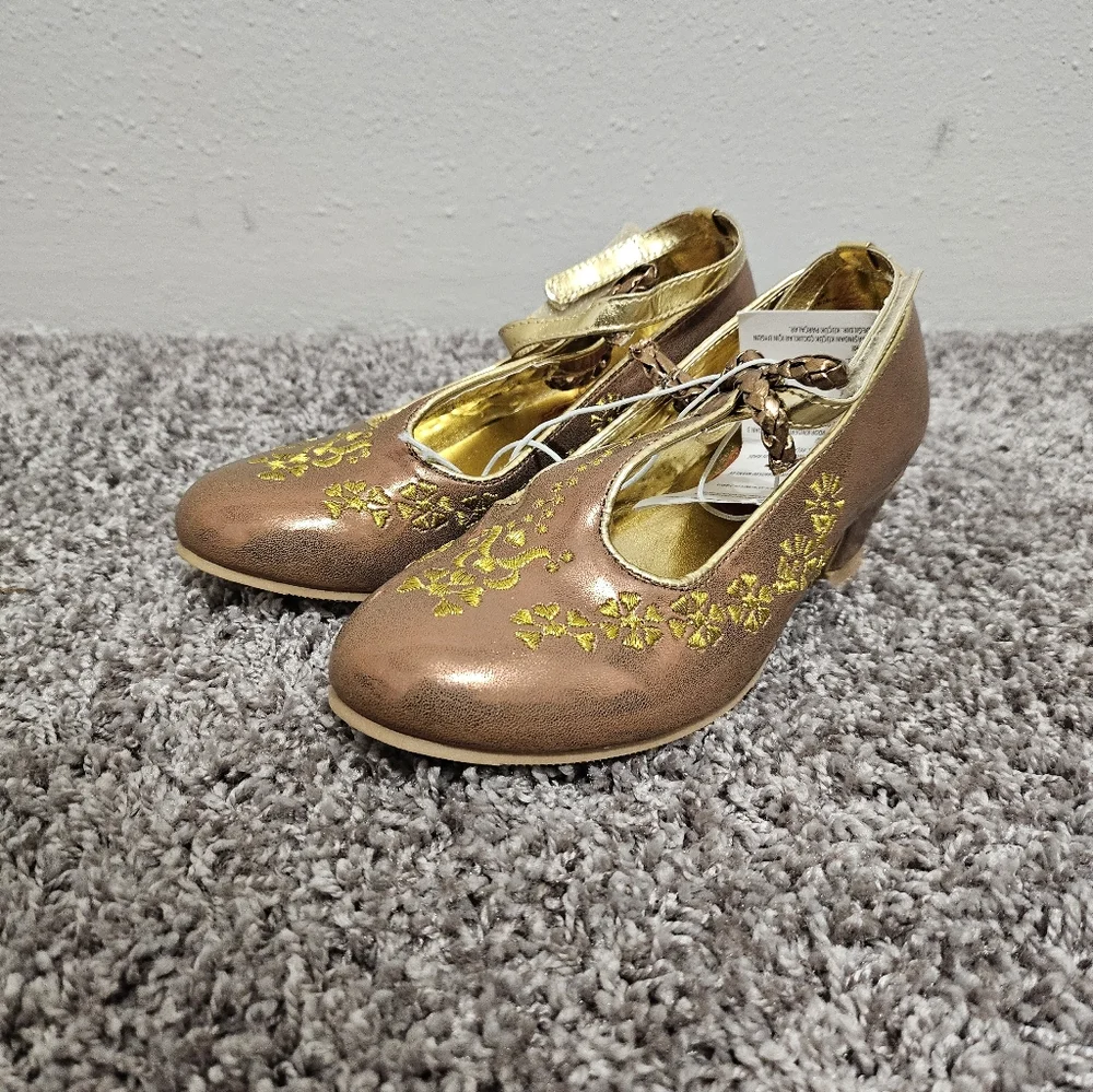 Disney Elena of Avalor Girls Dress Shoes Gold Embroidered Princess Heels Size 13